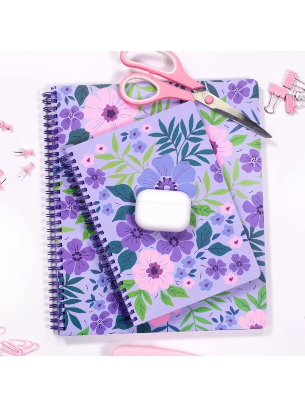 Floral Large Spiral Notebook - Cute Lilac Flower Design, Perfect for School